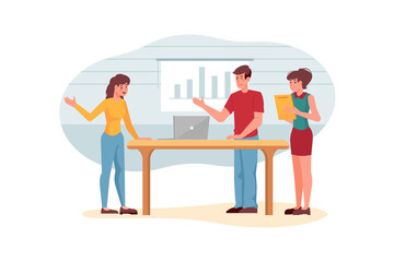 Startup team discussing growth report