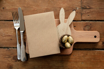 Easter celebration meal table layout with a blank menu