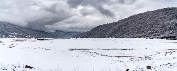 View to Zhinvali reservoir in winter, Georgia