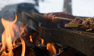 Sausage on fireplace