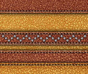 Leather design with horizontal stripes with stitches and sequin zig-zag