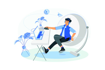 Online course with a boy sitting on chair
