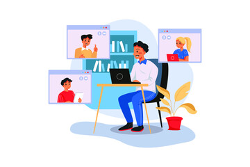 Businessman attending video call.