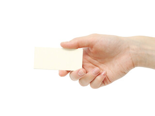 Fototapeta premium Female hands holding blank sheet of paper isolated on white