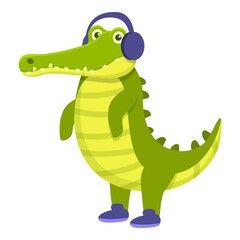 Fototapeta premium Crocodile with headphones icon. Cartoon of Crocodile with headphones vector icon for web design isolated on white background