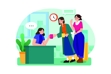 Office cooler chat. Young female workers having informal conversation around a water cooler at workplace, colleagues refreshing during a break