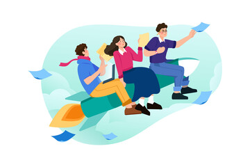 Business team go high to success on a rocket