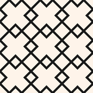 Diamond grid vector seamless pattern. Abstract geometric monochrome texture with thin lines, big rhombuses, squares, mesh, lattice, grill. Simple black and white background. Repeat tileable design