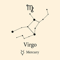Constellation zodiac sign Virgo, astronomical zodiac symbol Virgo. Star constellation zodiac Virgo. Astrological connected, horoscope sign.