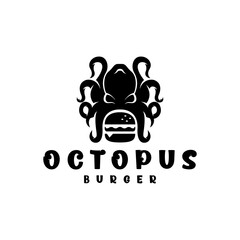 The octopus burger Logo. Creative  combination logo featuring an octopus and burger. Modern and classic logo combination. Smart logo in black and white