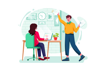 Employee enters the room and gives the contract paper to the manager