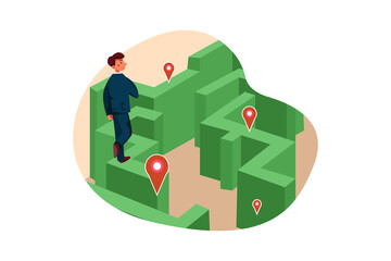 Obraz premium Businessman walking on puzzle maze