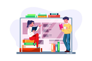 Online course with a lot of books and people