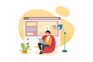 Online course with a boy sitting on chair