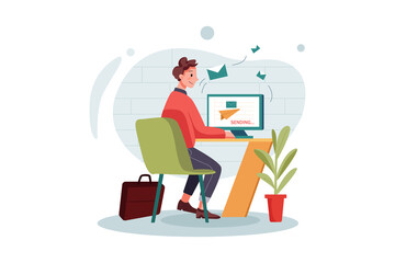 Male employee sending marketing mail