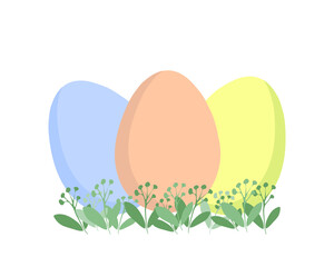 Easter card with colored eggs in pastel colors. For printing on decorative pillows, cups, kitchen textiles, news, websites. Vector graphics.