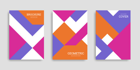 Abstract geometric background. Set of A4 vertical brochures. Cover design in flat style. Vector illustration. Business template collection. Design poster, cover, wallpaper, notebook, catalog.