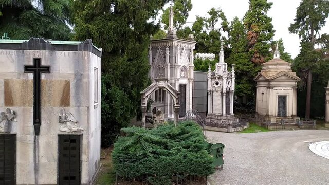 cone-shaped chapel decorated with 176 sculptures representing the Via Crucis.Monumental cemetery,Milan,Lombardy,Italy.