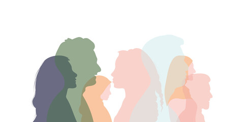 Group of multi-ethnic business co-workers and colleagues. Silhouette of diversity people side. vector illustration.