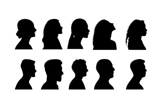 Set of diversity man and woman silhouette vector icon.