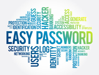 Easy Password word cloud collage, technology concept background