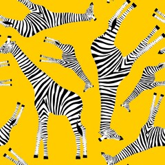 Fototapeta na wymiar Yellow background with giraffes who want to be zebras
