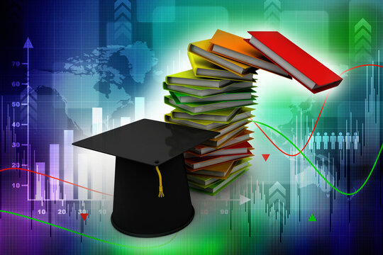 3d rendering Graduation cap on books

