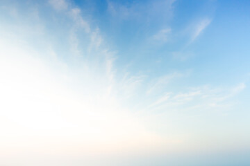 Sky blue or azure sky and clouds is bright white background. Everything lies above surface atmosphere outer space is sky. Cloud is aerosol comprising visible mass liquid, for creative design graphic