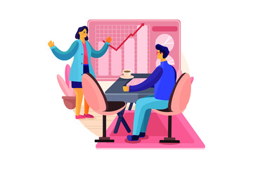 Startup team discussing growth report