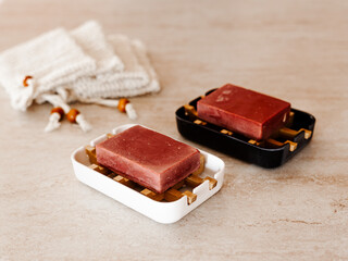 Bamboo natural wood bathroom soap holder with solid body soap