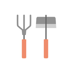 hoe and rake gardening tools isolated on white, vector illustration