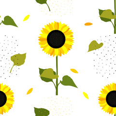 Sunflower flowers. Seamless summer pattern with yellow sunflowers for printing on fabric, paper, textiles, interior decor. 
