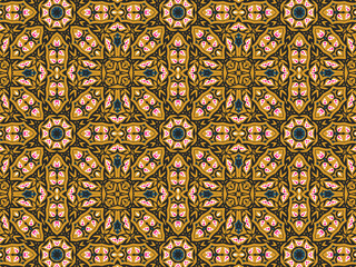 Geometric Tile Digital Paper, Geometric Seamless Ornament Abstract Pattern Brown Black Blue, For print and Background.