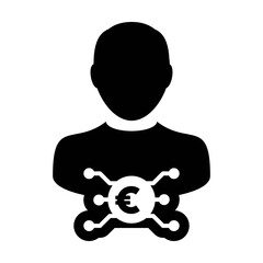 Profile icon vector digital euro currency with male user person avatar for digital wallet in a glyph pictogram illustration