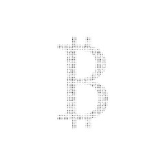 The bitcoin symbol filled with black dots. Pointillism style. Vector illustration on white background