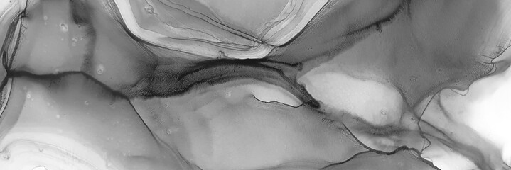 Black White Watercolor. Charcoal Painting. Pale Psychedelic Layout.