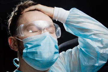 male surgeon doctor sad suffers and worries, medical error, professional burnout in medicine