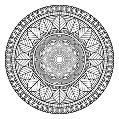 Vector Coloring book for adults relaxing and meditating, Hindu symbol, henna vector black and white round mandala.
