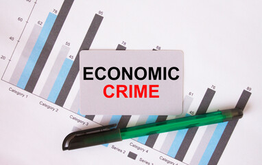 Business card with text Economic Crime. Diagram and green pen