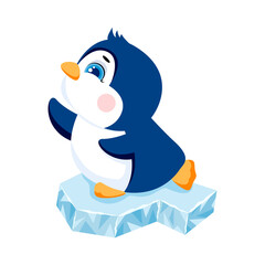 Cute penguin on an ice floe. Penguin icon or mascot vector illustration