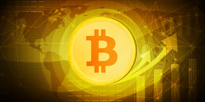 Modern Abstract Cryptocurrency media style backdrop. New Communication Bitcoin with world map