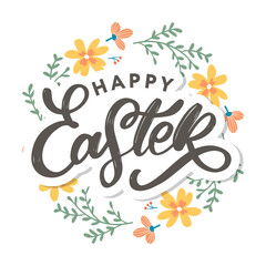 Happy Easter day background with frame flowers