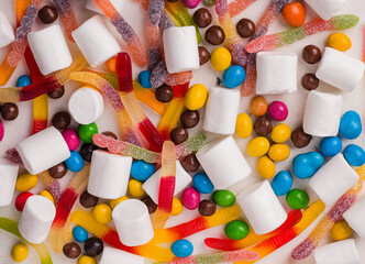 White background with many sweets