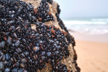 Mussels on the rocks when the tide goes out Azenhas do Mar, Sintra, in Portugal © Daniel