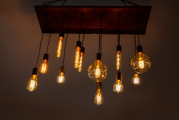 Old style bulb light hanging from ceiling, vintage indoor lamps