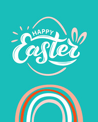 Obraz premium Hand written Happy Easter text. Good for advertising, poster, banner, greeting card, as logotype, badge, sticker. Brush lettering, modern calligraphy. Vector illustration