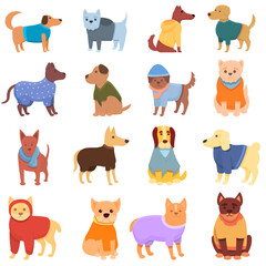 Dog clothes icons set. Cartoon set of dog clothes vector icons for web design