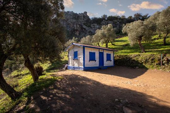 G&ouml;kceler village -Milas - Mugla -Turkey The small house with blue door window used in the TV series Sefir's Daughter