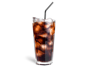 Fototapeta Cola with ice in a transparent glass isolated on a white background. obraz
