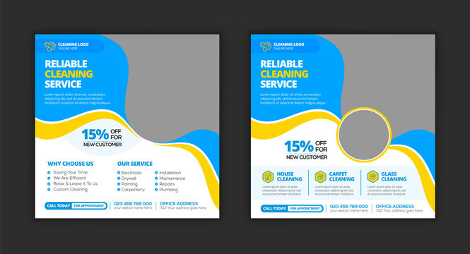 Home cleaning service social media post template and Commercial and residential cleaning service promotion banner